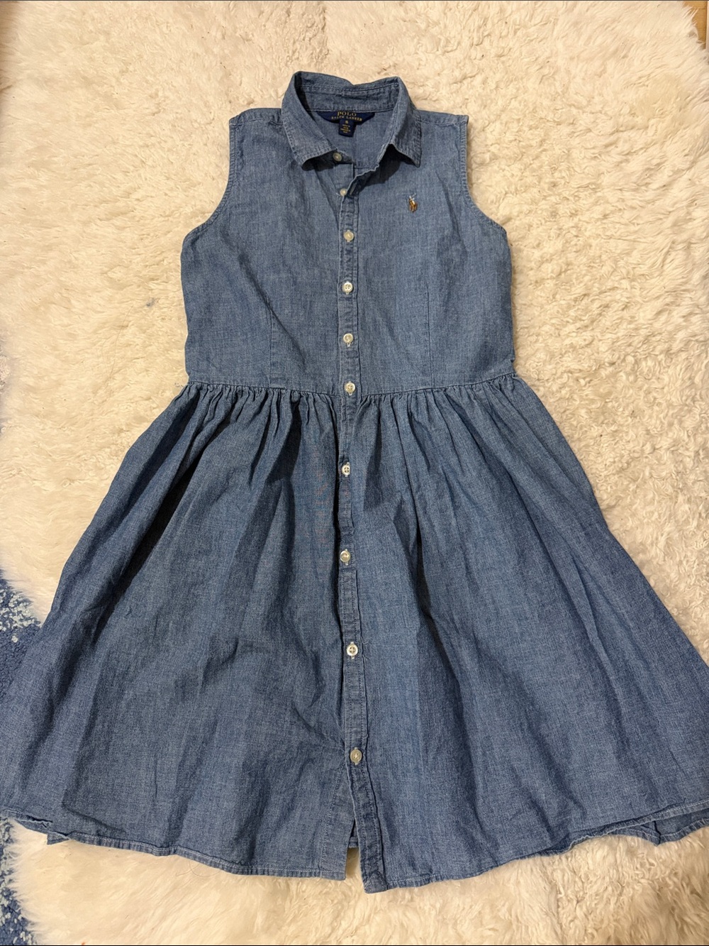 Ralph Lauren Girls Sleeveless Denim Button-Front Dress in Blue 16Yrs